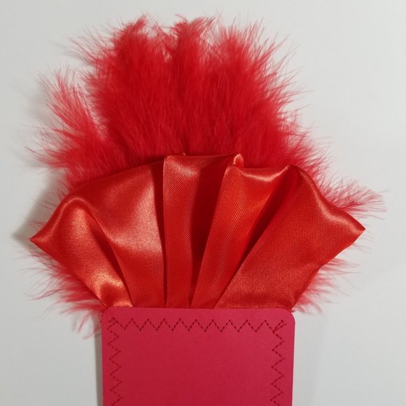 New - Red Satin Ruffle & Feather Pocket Square Insert - Picture 4 of 5